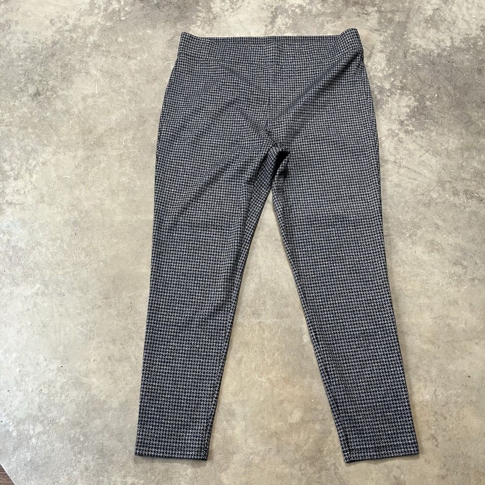 Loft Pants Womens XL Black Gray Houndstooth Pull On Straight Leg Office Knit